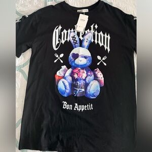 Nina Black Tee with Blue Bunny Graphic